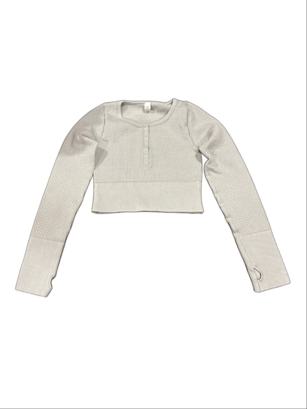 OFFLINE by Aerie Seamless Waffle Henly Long-Sleeve Crop Top (Light Sage Green, W